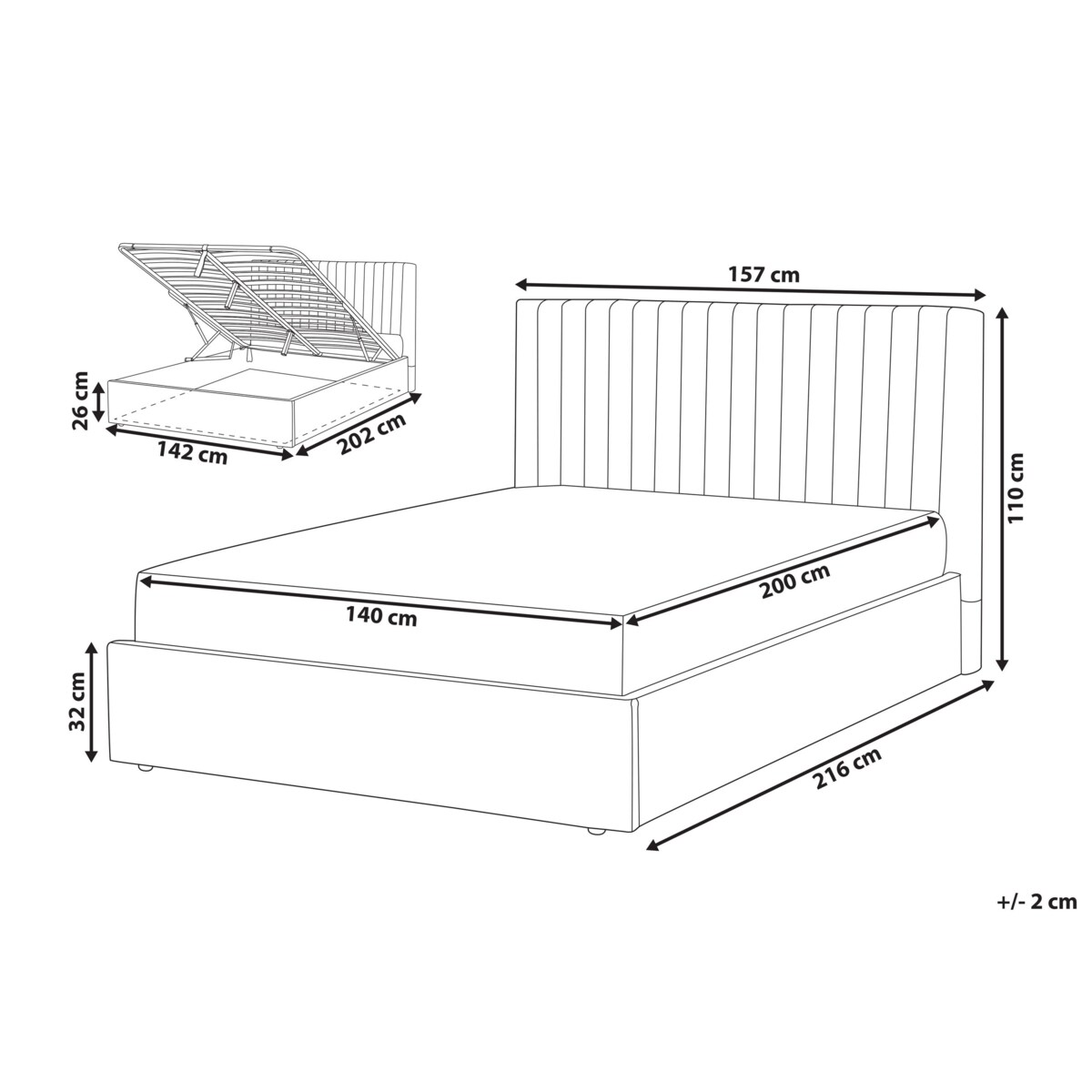 Łóżko z pojemnikiem welurowe 140 x 200 cm szare VION