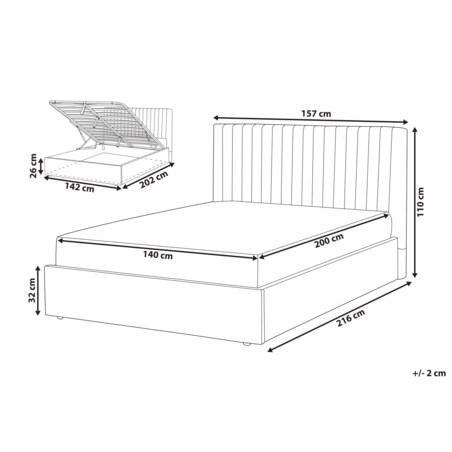 Łóżko z pojemnikiem welurowe 140 x 200 cm szare VION