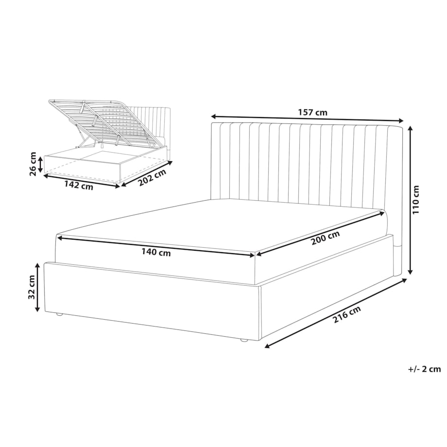 Łóżko z pojemnikiem welurowe 140 x 200 cm szare VION