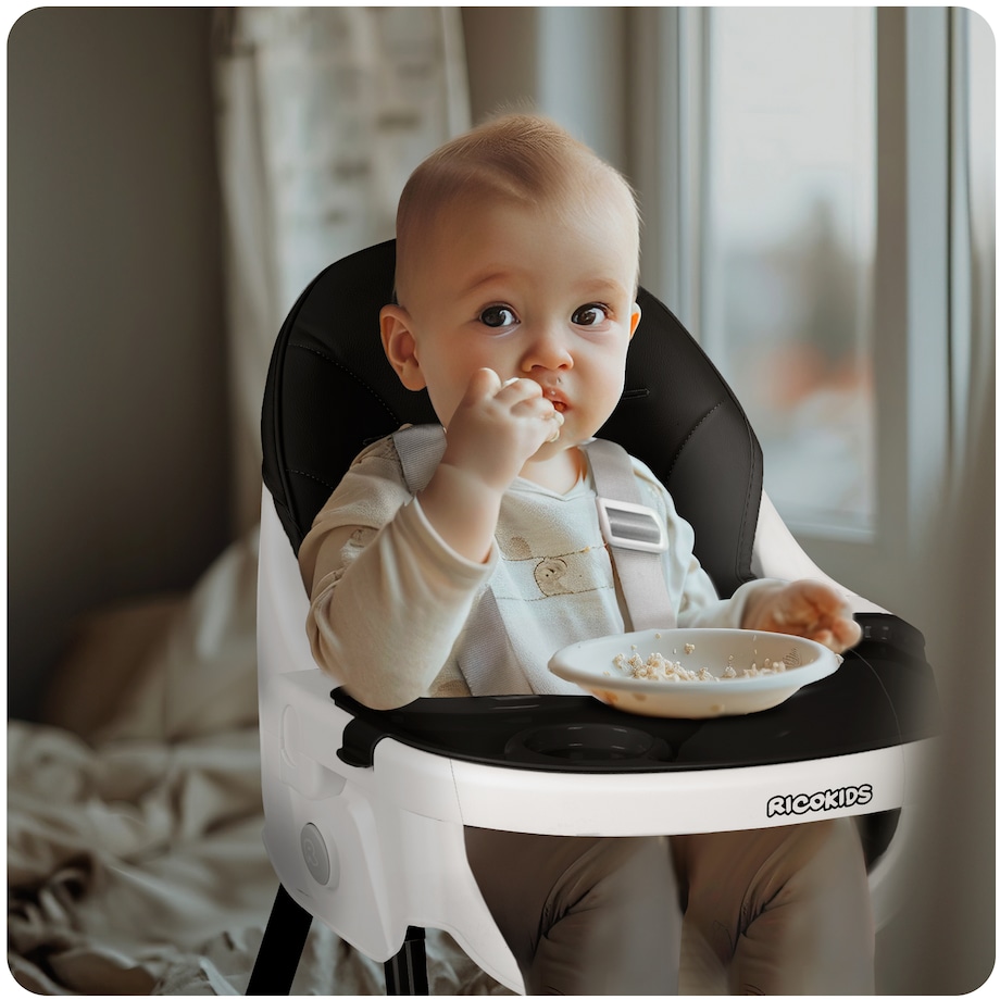 Krzesełko do karmienia dla dzieci Ricokids Mani czarne 3w1 regulowane fotelik tacka