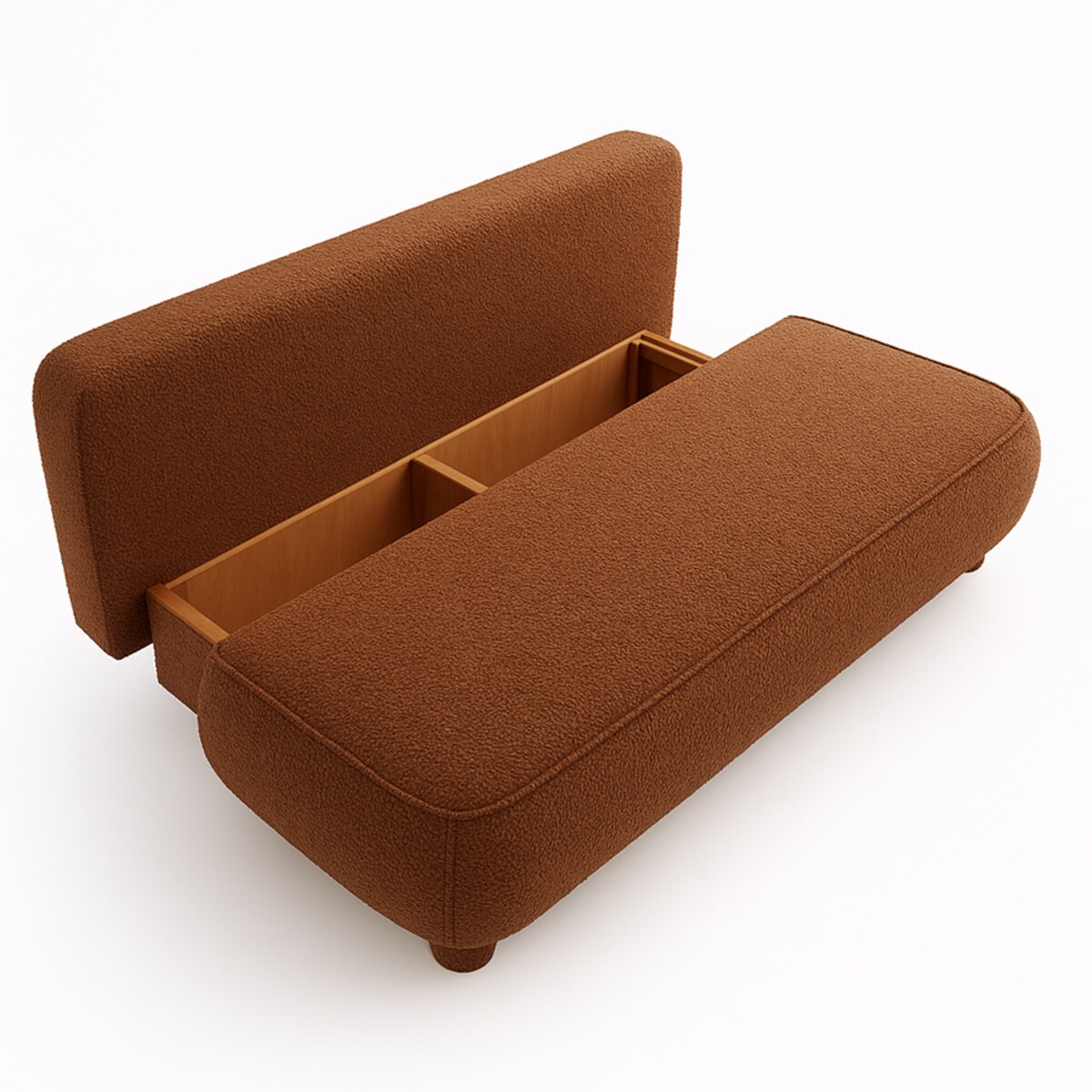 Kanapa Nowoczesna MAJA z funkcją spania w tkaninie boucle - kolor ceglasty