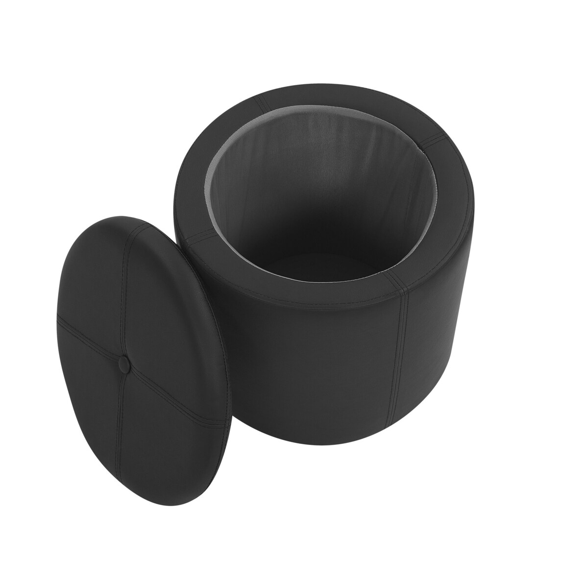 Puf ze schowkiem ⌀ 38 cm ekoskóra czarny MARYLAND