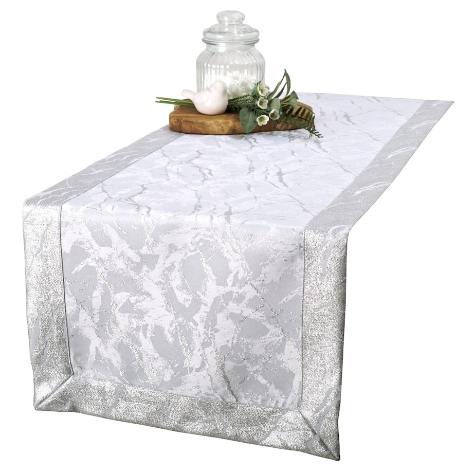 Bieżnik srebrny Marmur O5 - 40x200 cm - srebrny - 40cm x 200cm