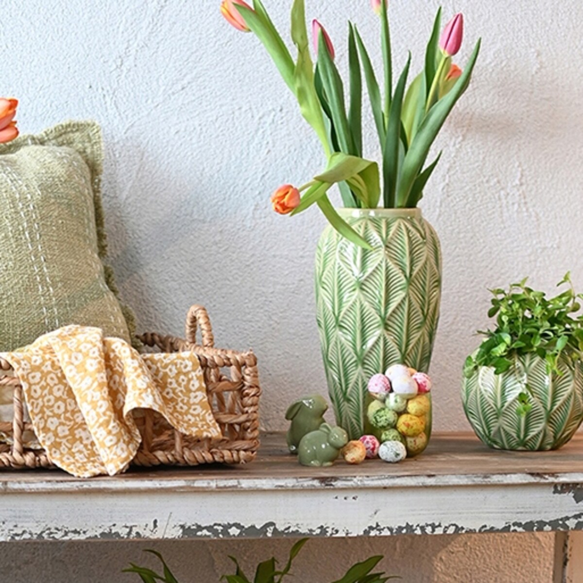 WAZON NA KWIATY ZIELONY CERAMICZNY skandynawski do salonu prezent 30cm