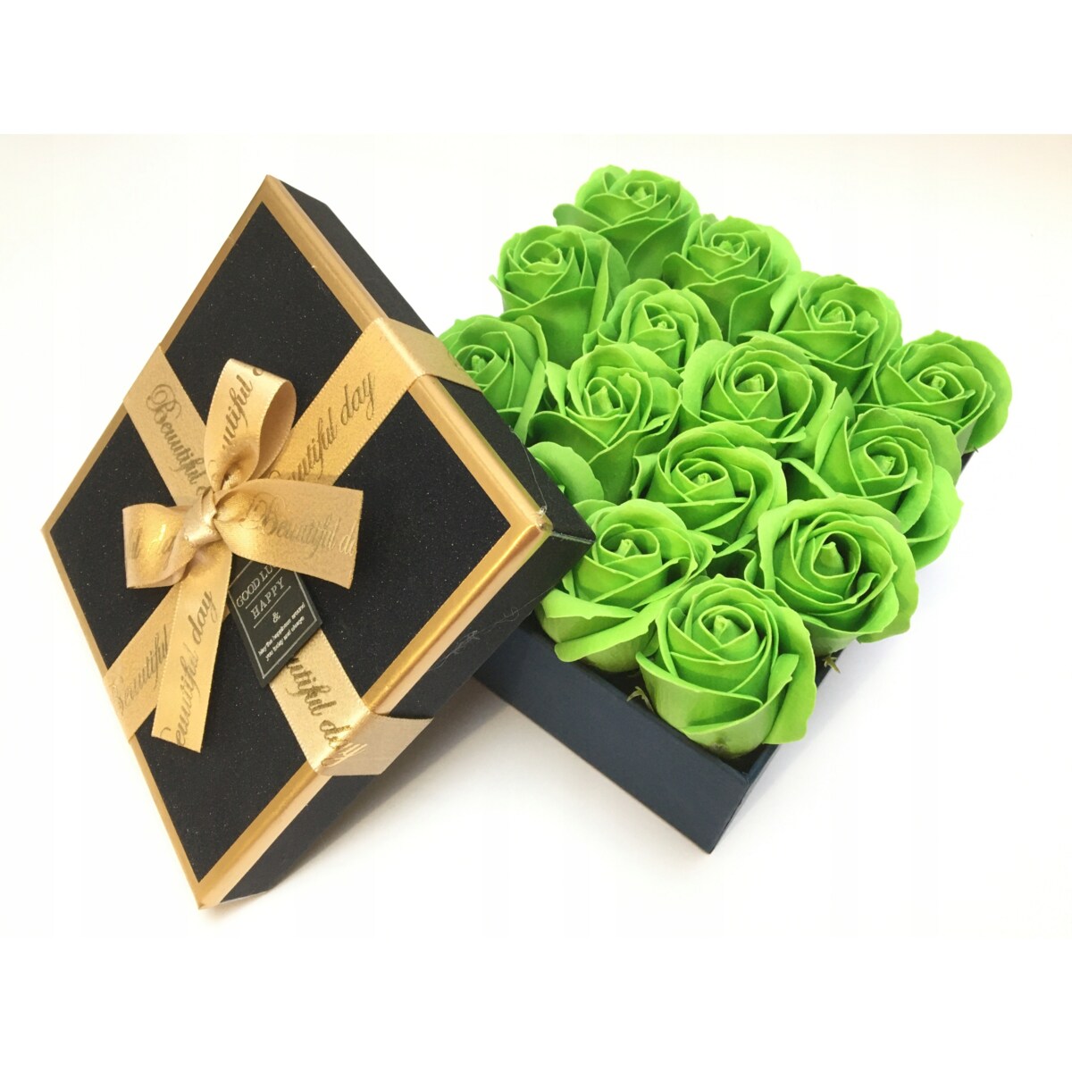 FLOWER BOX PACHNĄCE ZIELONE RÓŻE MYDLANE w pudełku GOTOWY PREZENT kobiet