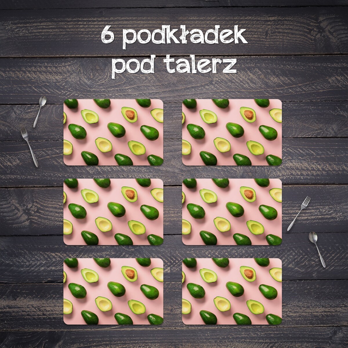 Komplet mat pod talerz Świeże Awokado, 6 szt. 45x30cm