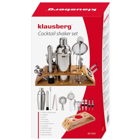 Zestaw barmański do drinków koktajli 13-ele Shaker srebrny KLAUSBERG