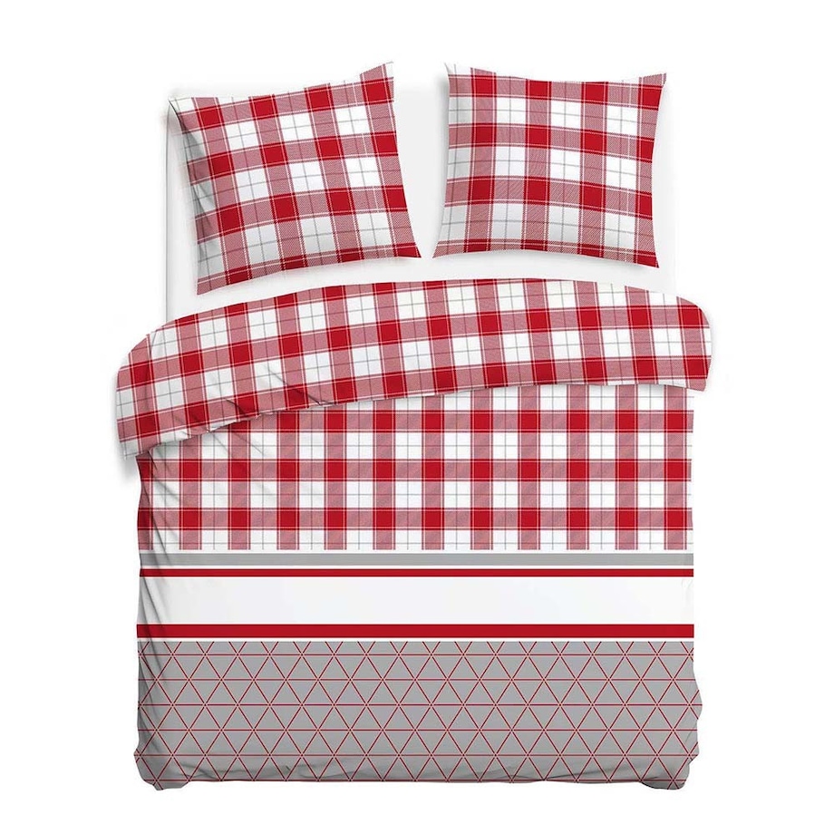 Pościel flanelowa 180x200 Skandia Red, czerwona w białą kratę, Flanelove, Darymex