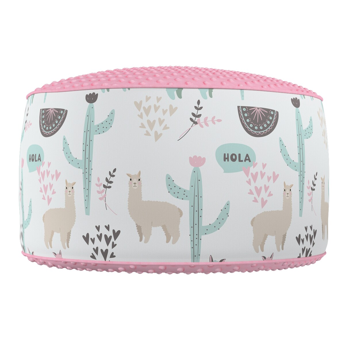 Puf dwukolorowy Coli z Minky, pastelowe lamy na jasnoszarym tle, 50x25 cm, Magic Collection