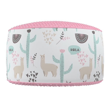 Puf dwukolorowy Coli z Minky, pastelowe lamy na jasnoszarym tle, 50x25 cm, Magic Collection