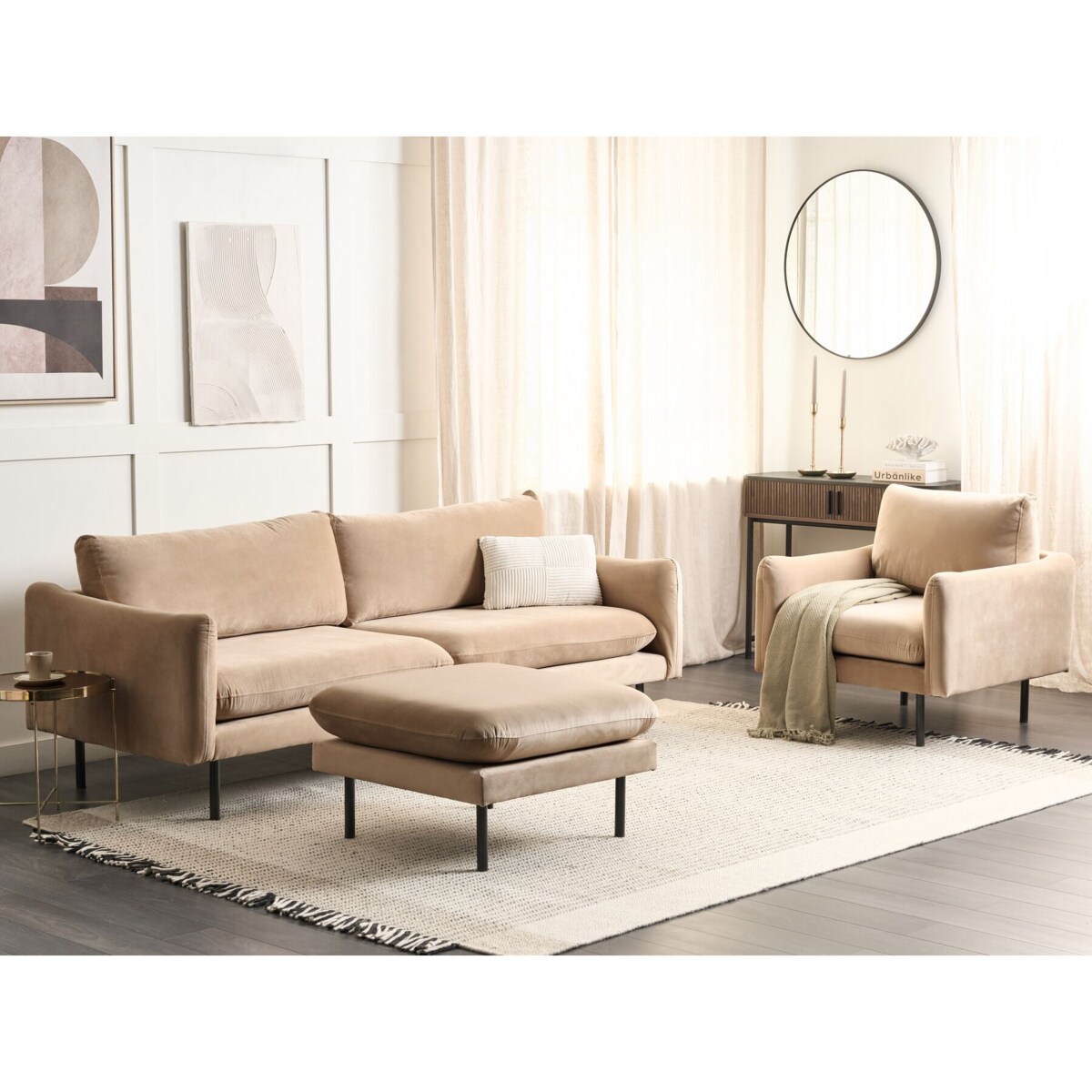 Zestaw wypoczynkowy z otomaną welurowy beżowy VINTERBRO