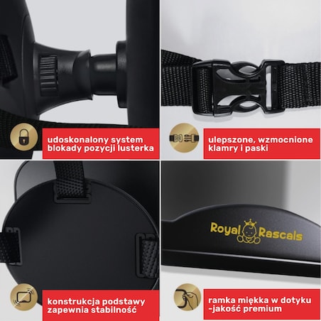Lusterko do samochodu dla dziecka, czarne, Royal Rascals