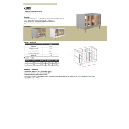 Łóżko Kubi białe niemowlęce bez szuflady bez materaca 124/66