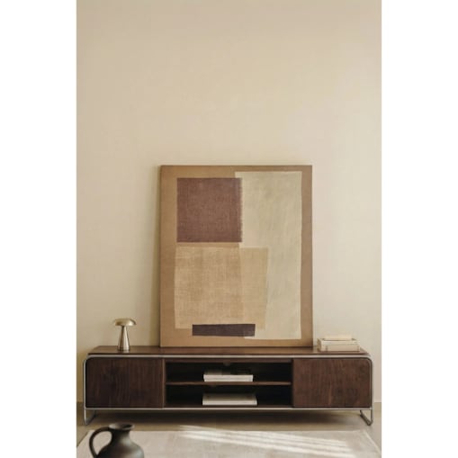 Szafka RTV 160x40 cm z ciemnej akacji i stali nierdzewnej Altrex