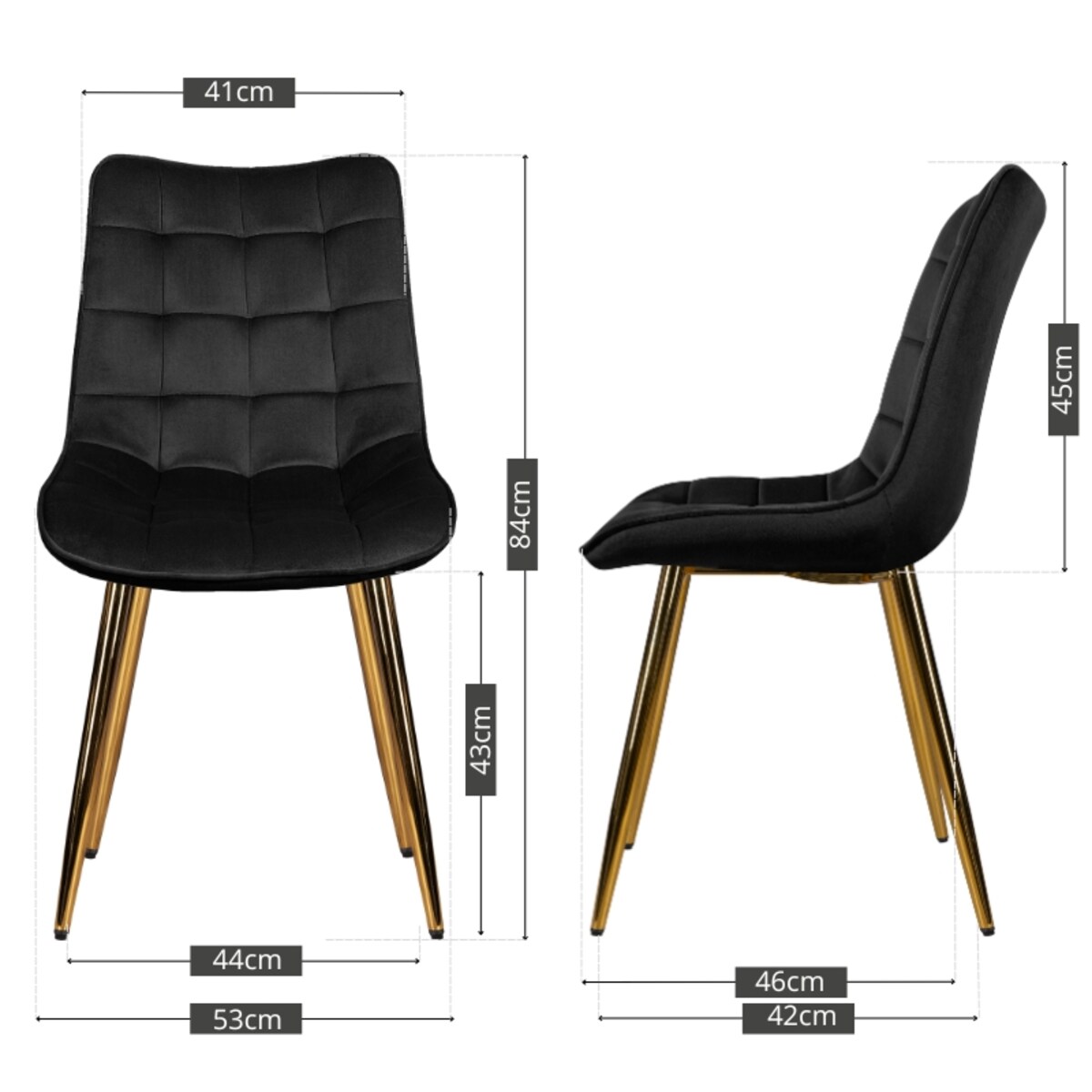 Krzesło tapicerowane czarne welurowe pikowane glamour złote nogi