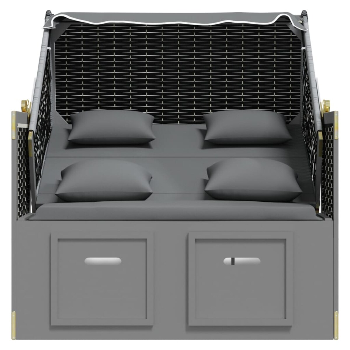 vidaXL Kosz plażowy z poduszkami, rattan PE i drewno, czarny-antracyt