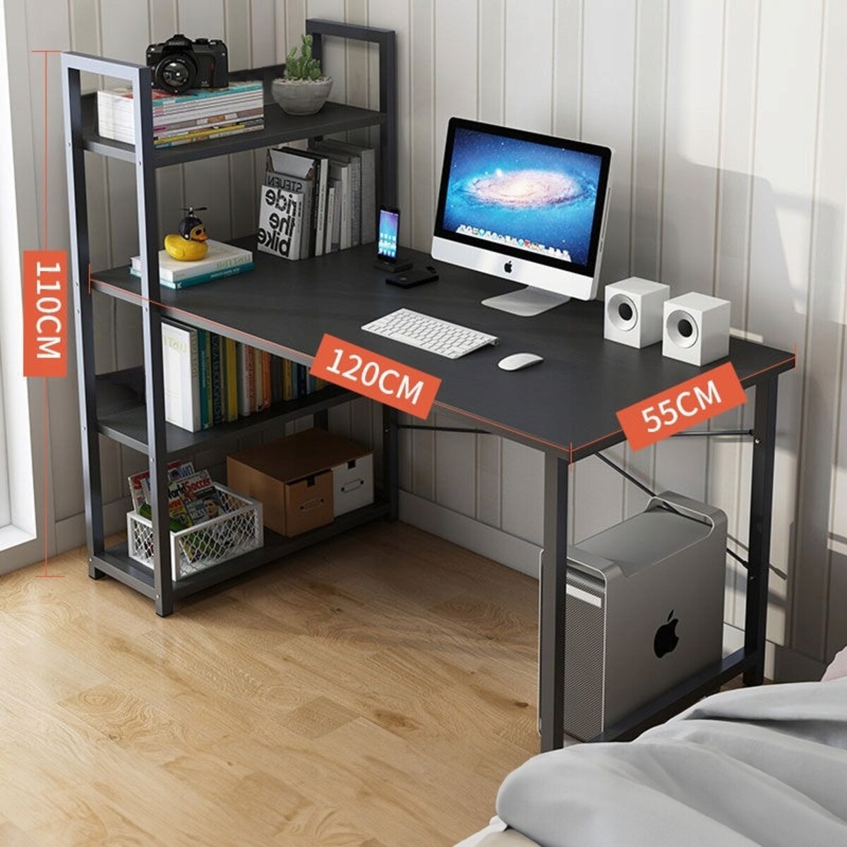 Biurko komputerowe stolik loft czarne biurko młodzieżowe z regałem półkami