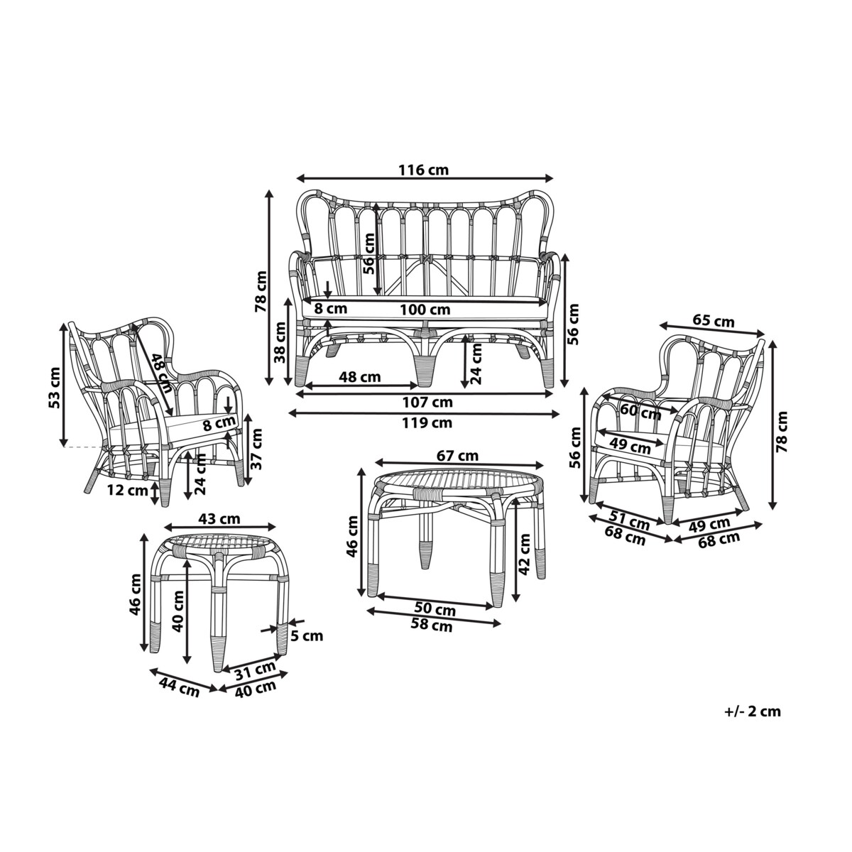Zestaw ogrodowy rattanowy 4-osobowy naturalny BRINDISI