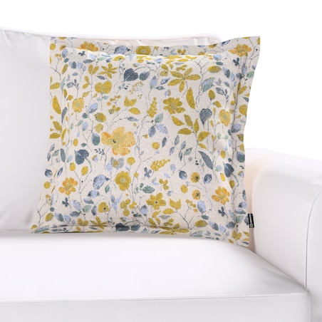 Poszewka Mona na poduszkę 45x45 żółto-niebieskie kwiaty na kremowym tle