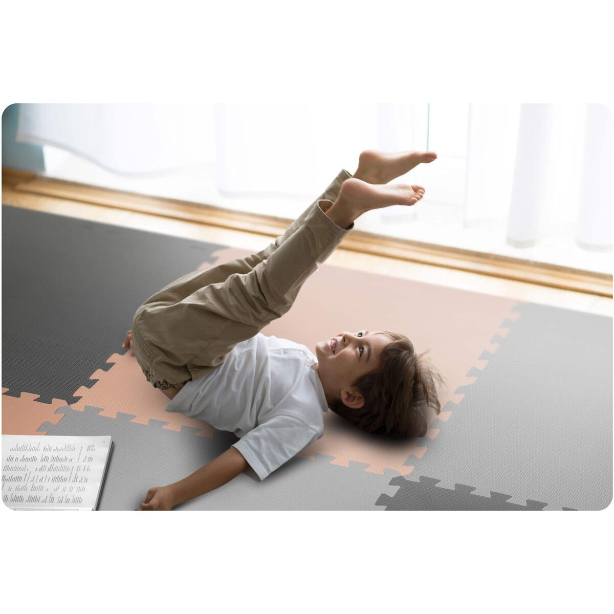 Duża mata piankowa puzzle piankowe 180x180cm 9szt Ricokids szaro-brzoskwiniowa