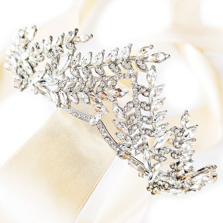 Efektowny diadem srebrny z gałązkami z cyrkonii ŚLUBNY elegancki studniówka