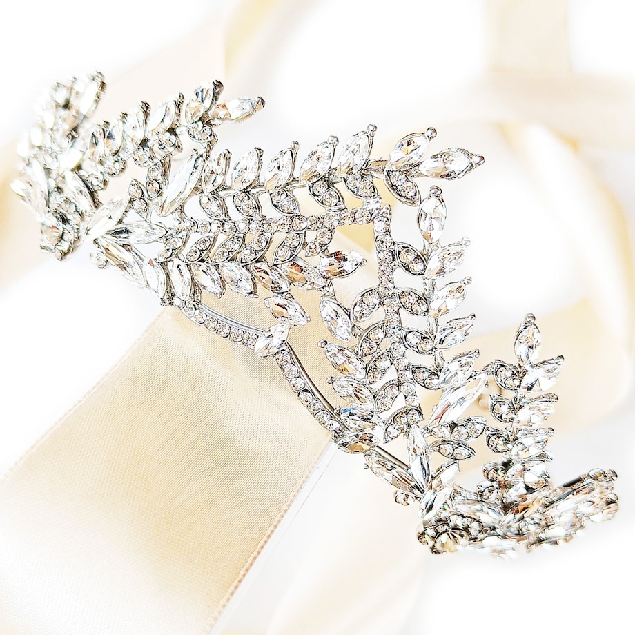 Efektowny diadem srebrny z gałązkami z cyrkonii ŚLUBNY elegancki studniówka