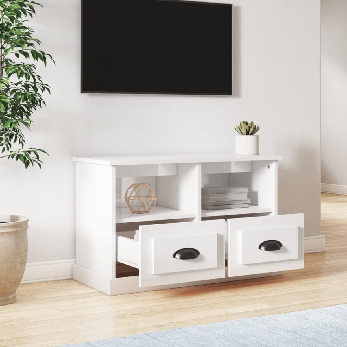vidaXL Szafka pod TV, biała z połyskiem, 80x35x50 cm
