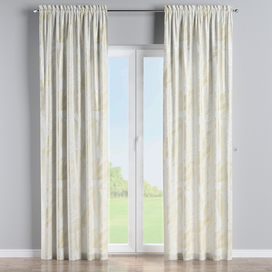Zasłona na kanale z grzywką 1 szt. 130x245 ecru liście