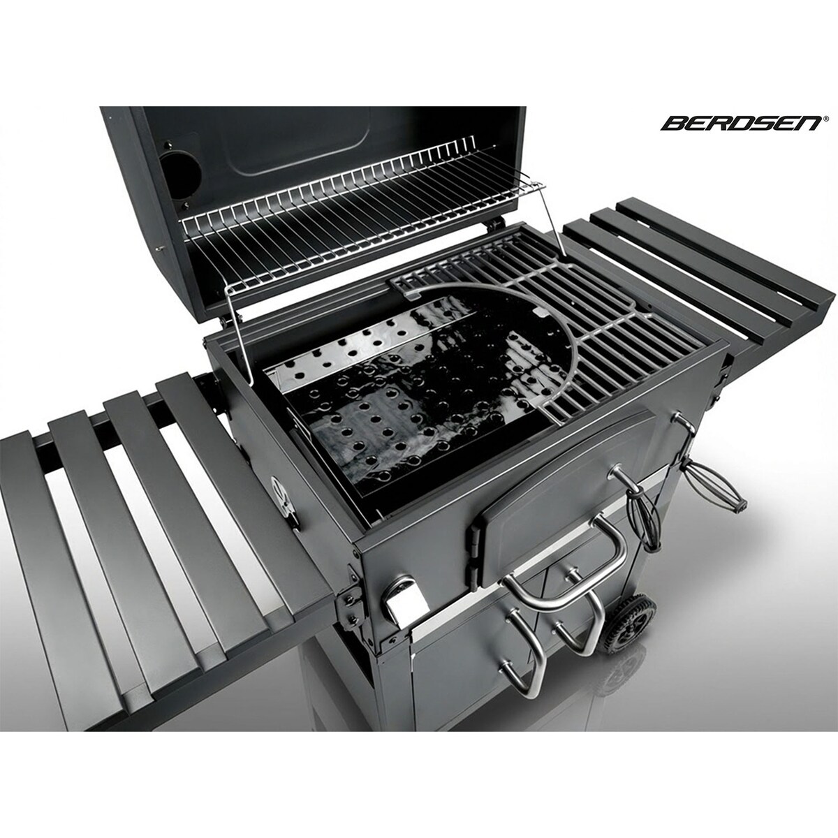 Grill węglowy ogrodowy Berdsen BD-893 komin żeliwny ruszt z pokrywą popielnik + termometr