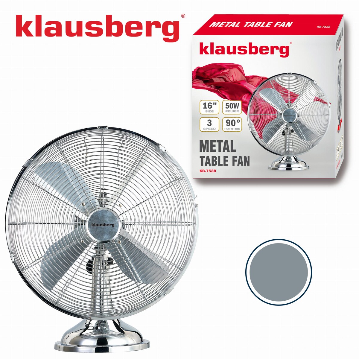 Wentylator biurkowy wiatrak stojący srebrny 40cm 50W KLAUSBERG