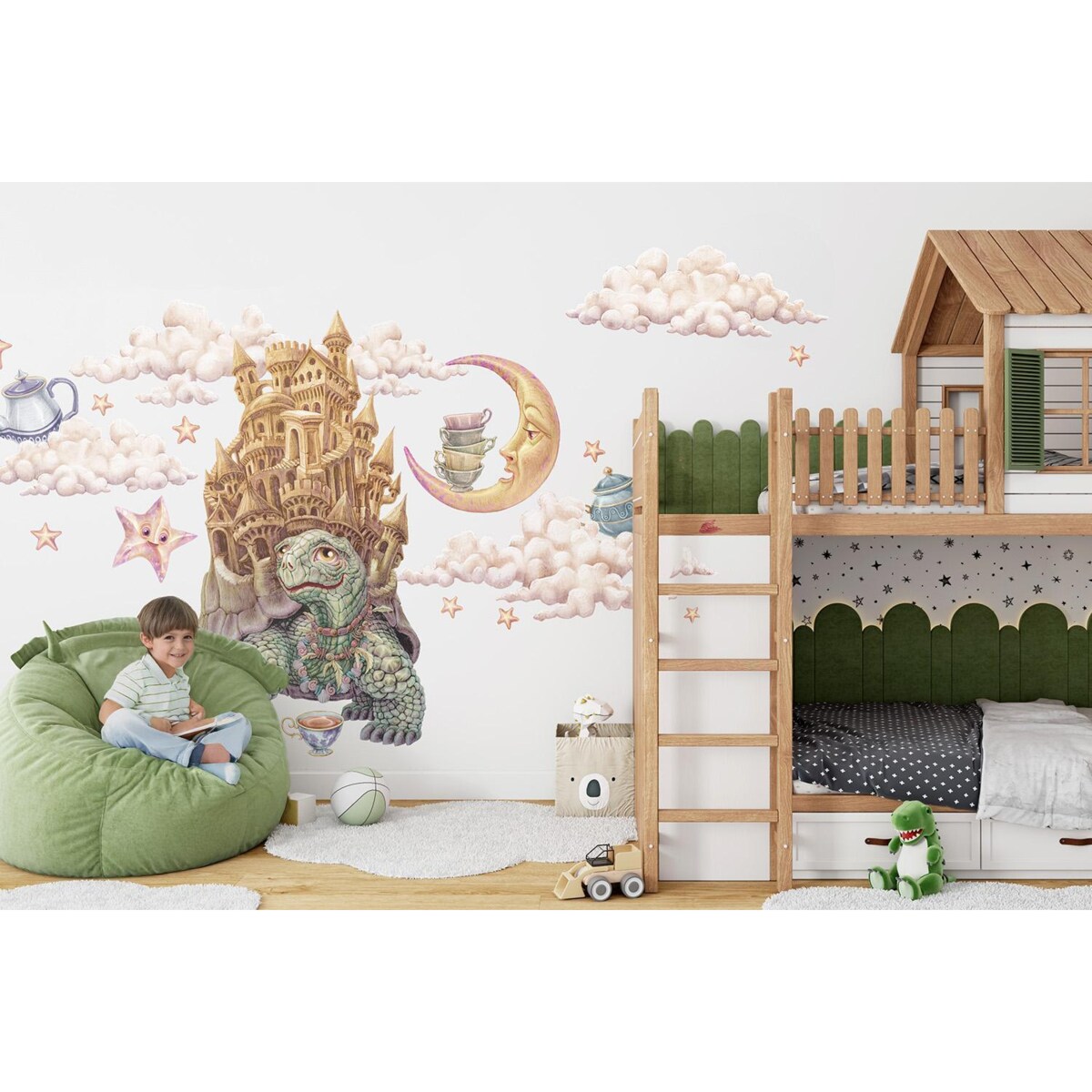 Zestaw naklejek na ścianę, Pastelowe zwierzęta z bajki - żółw, 80cm