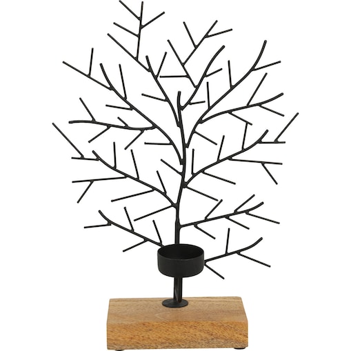 Świecznik na tealight, w kształcie drzewa, metalowy, 32 x 22 cm