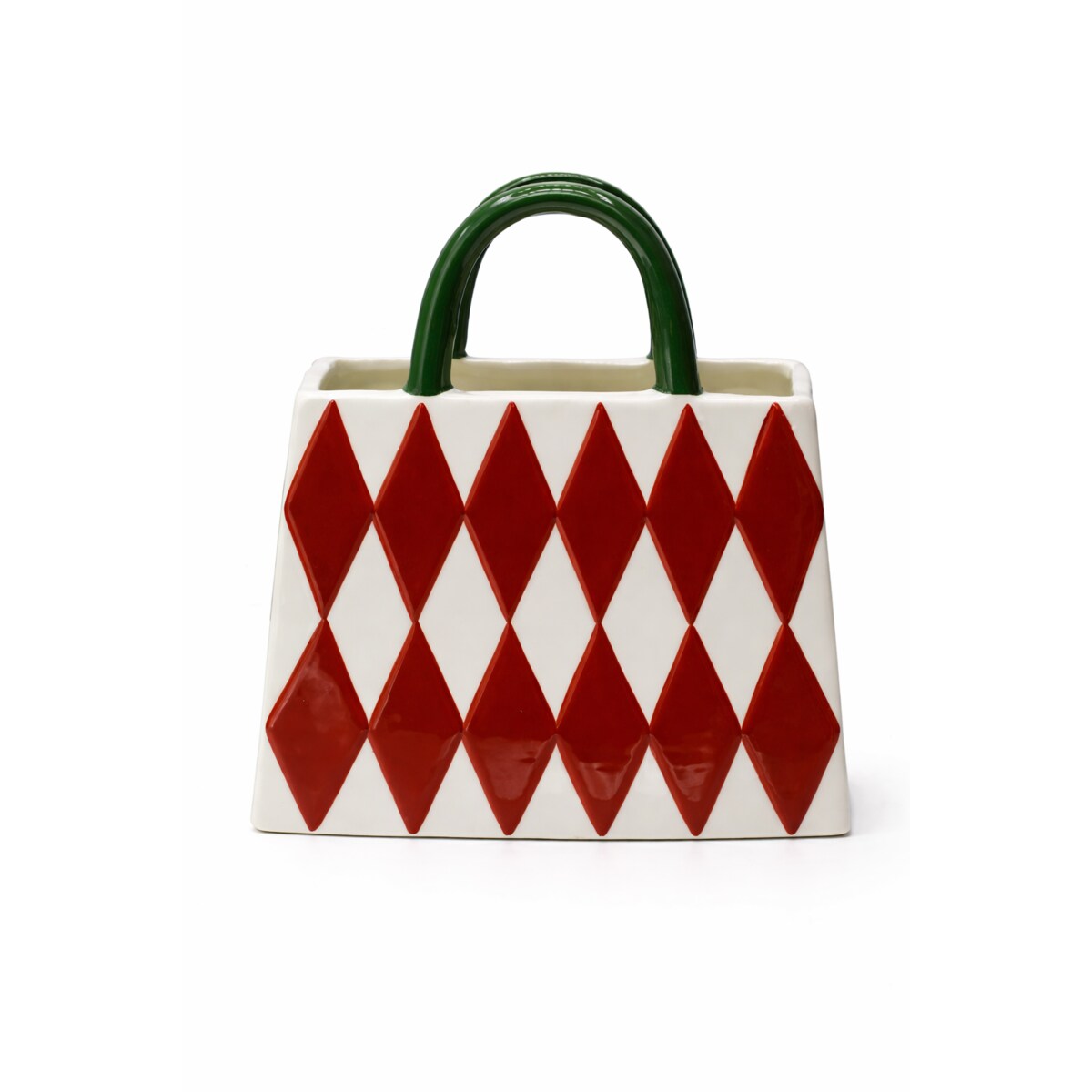 Wazon ceramiczny 19,5x18,4x9,5 cm BORSA biało-czerwone romby