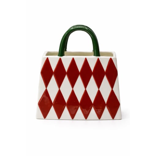Wazon ceramiczny 19,5x18,4x9,5 cm BORSA biało-czerwone romby