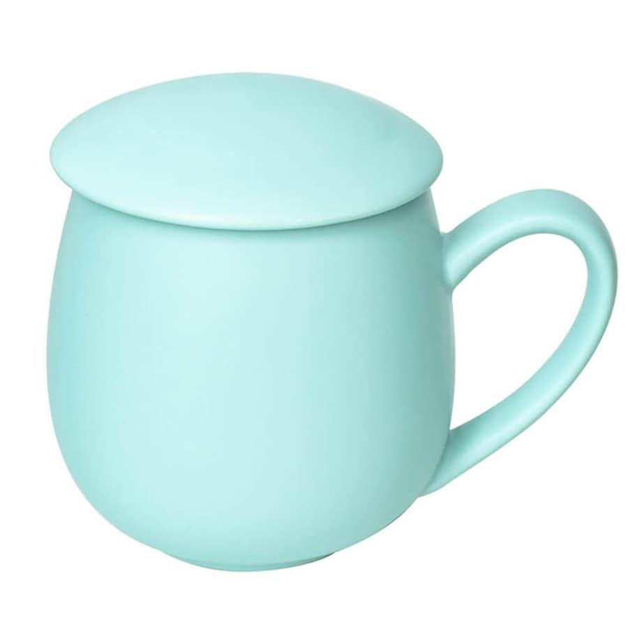 Kubek z zaparzaczem i pokrywką miętowy matowy - super zestaw do przygotowania herbaty, naparu, perfekcyjny podarunek prezent dla mamy, taty, babci, dziadka