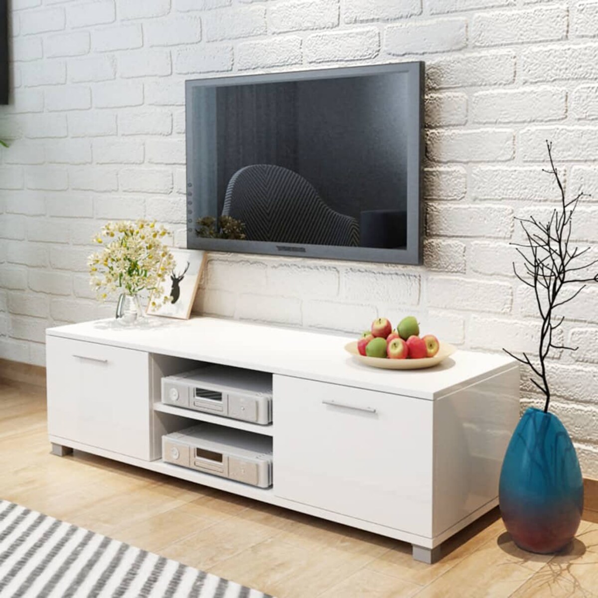 vidaXL Szafka pod TV, wysoki połysk, biała 120x40,5x35 cm