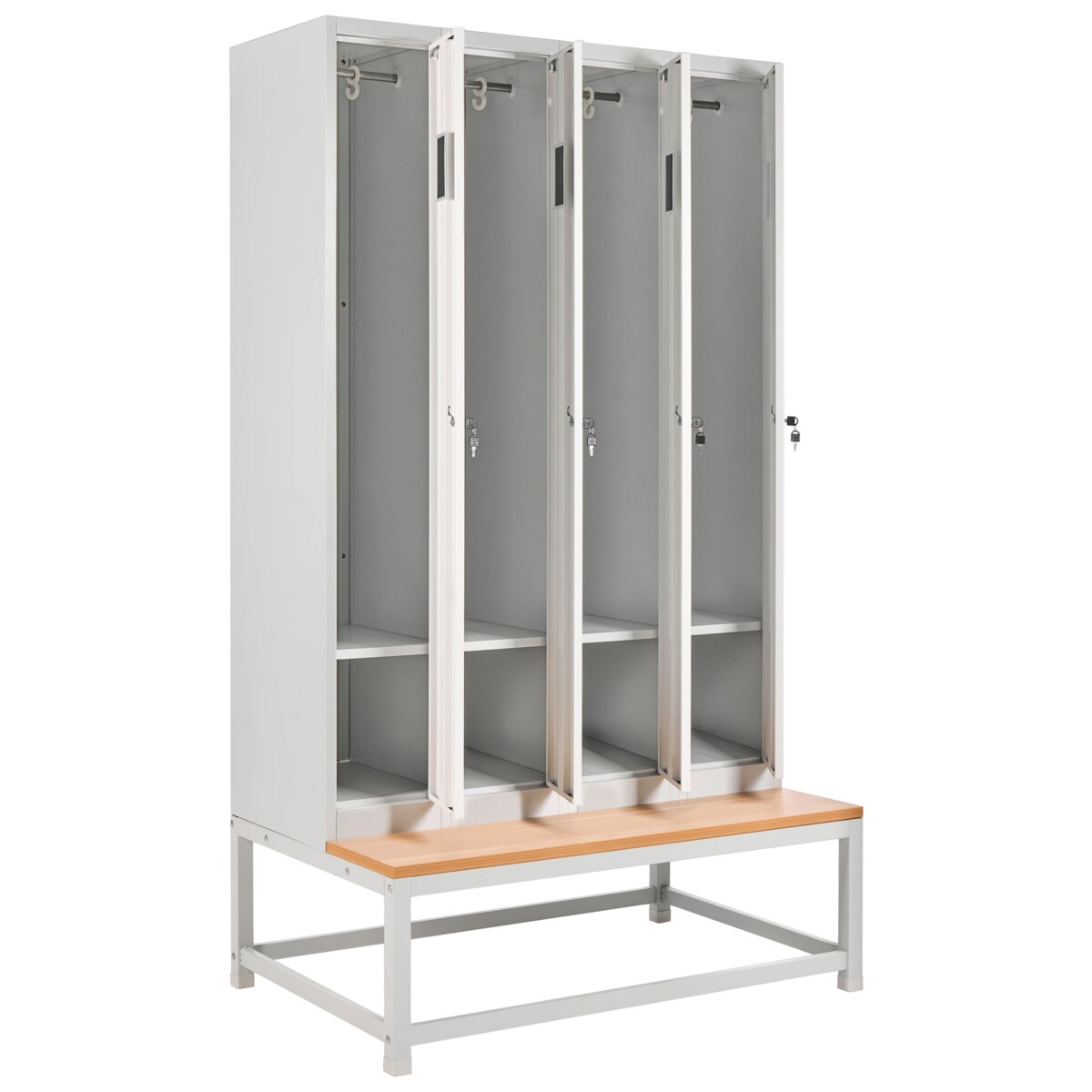 Szafa socjalna ubraniowa czterodrzwiowa z ławką ATHLETE Metal Szary/ biały