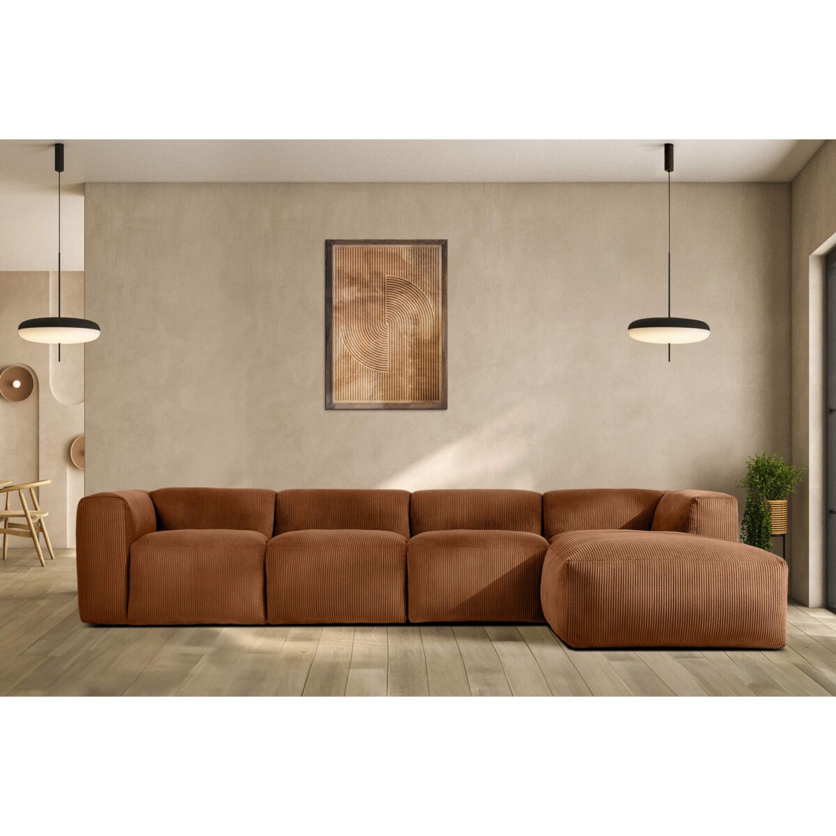 KONSIMO BUFFO Sofa narożna lewa 6-osobowa z wyjątkowo miękkim siedziskiem, kolor rudy