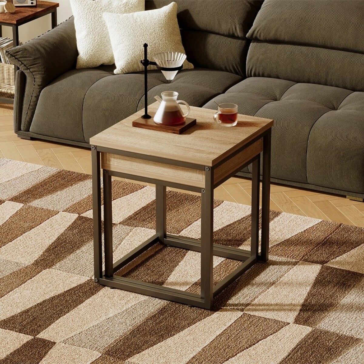 Stolik kawowy ława stół zestaw stolików 2w1 loft industrialny jasny brąz