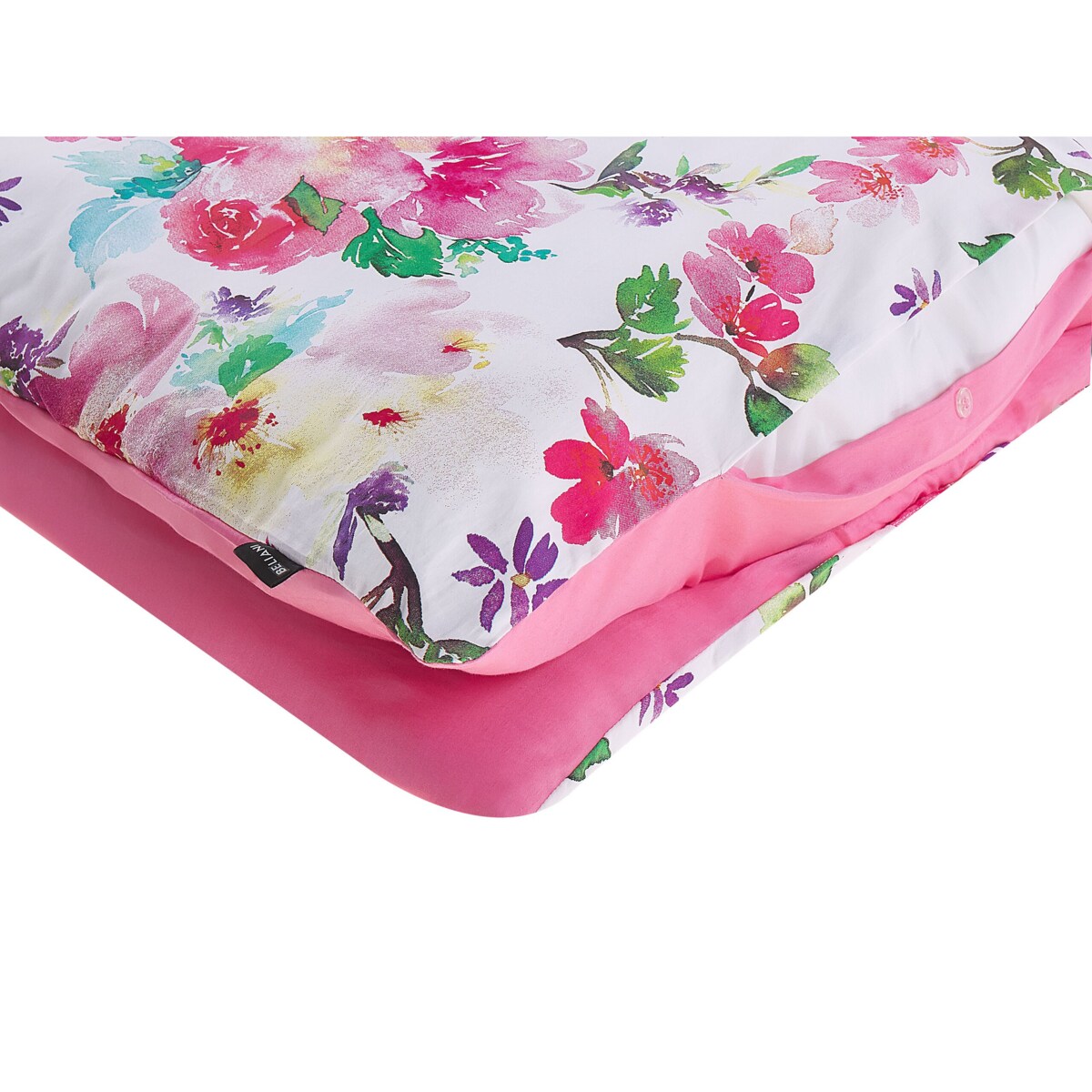 Komplet pościeli bawełnianej satynowej w kwiaty 135 x 200 cm biało-różowy LARYNHILL