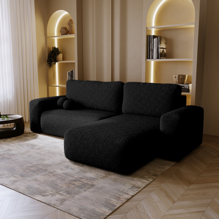 Narożnik Prawy ILO z funkcją spania i pojemnikiem na pościel, czarny