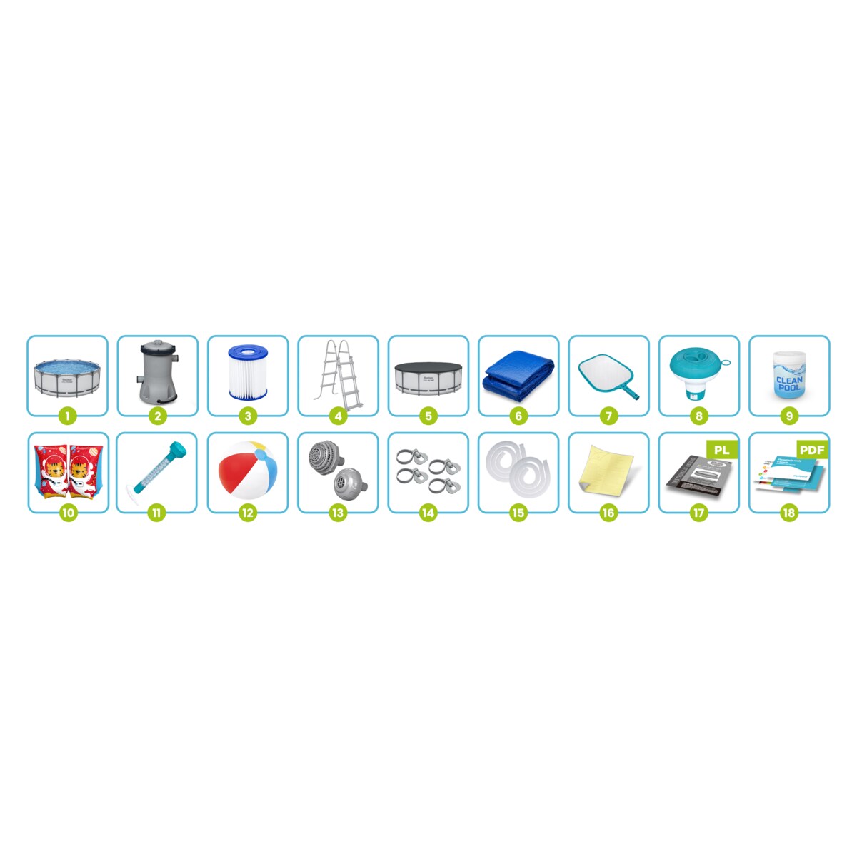 Basen ogrodowy stelażowy 396x122cm Bestway 18w1