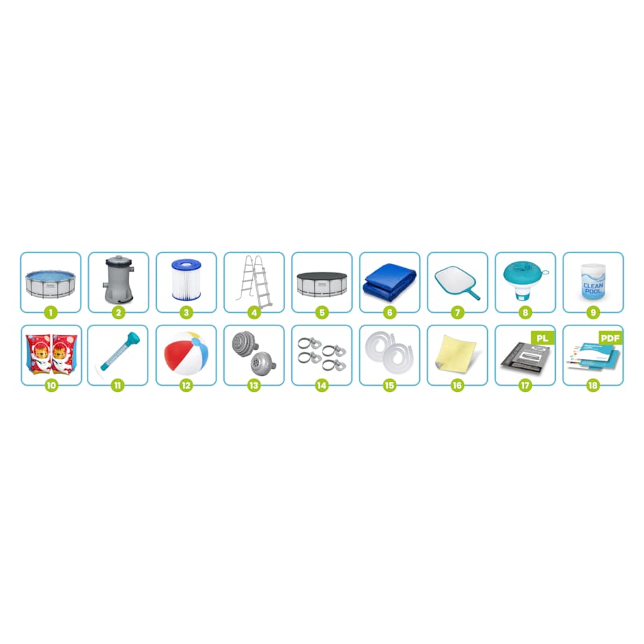 Basen ogrodowy stelażowy 396x122cm Bestway 18w1