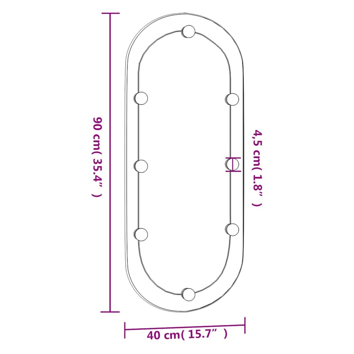 vidaXL Lustro ścienne z LED, 40x90 cm, szklane, owalne