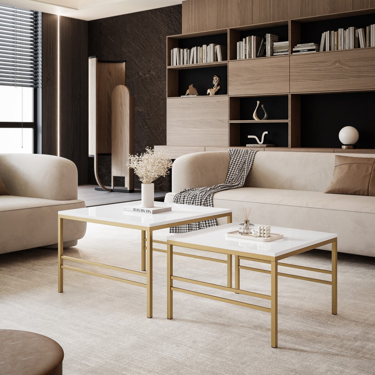 Stolik kawowy 2w1 FORMA biały połysk/złoty