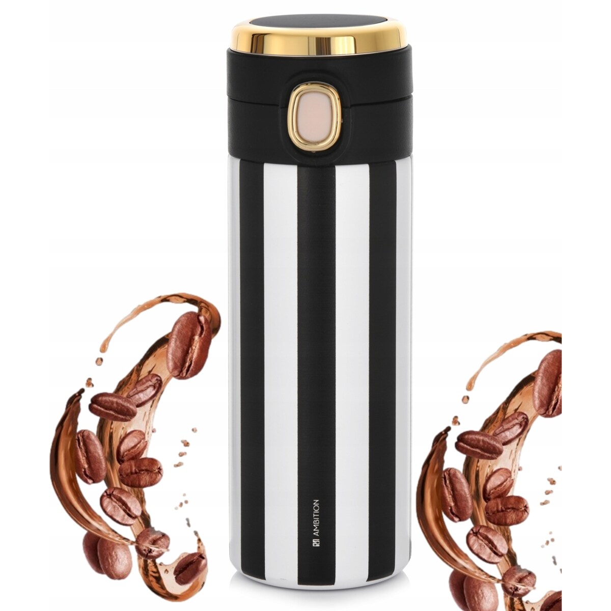 ELEGANCKI KUBEK TERMICZNY 350 ml na herbatę kawę prezent w pasy