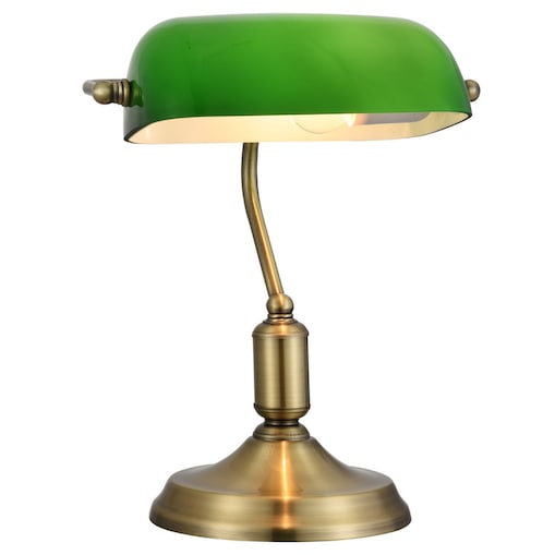 Vintage lampa stołowa Kiwi Z153-TL-01-BS Maytoni do gabinetu mosiądz zielony