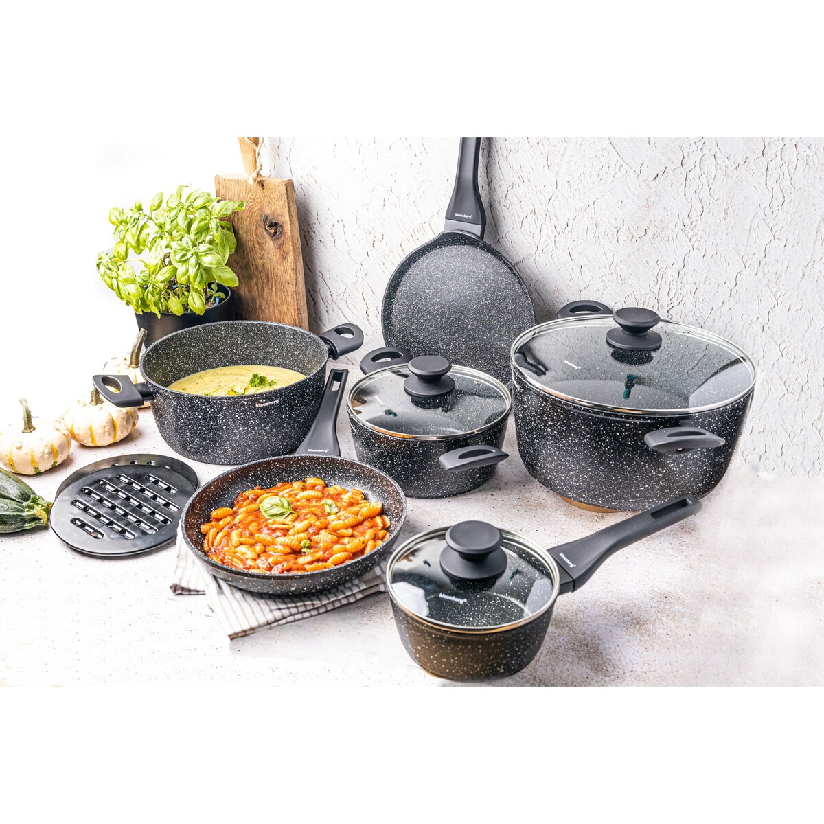 Komplet garnków z marmurkową powłoką nieprzywierającą 12-ele KLAUSBERG