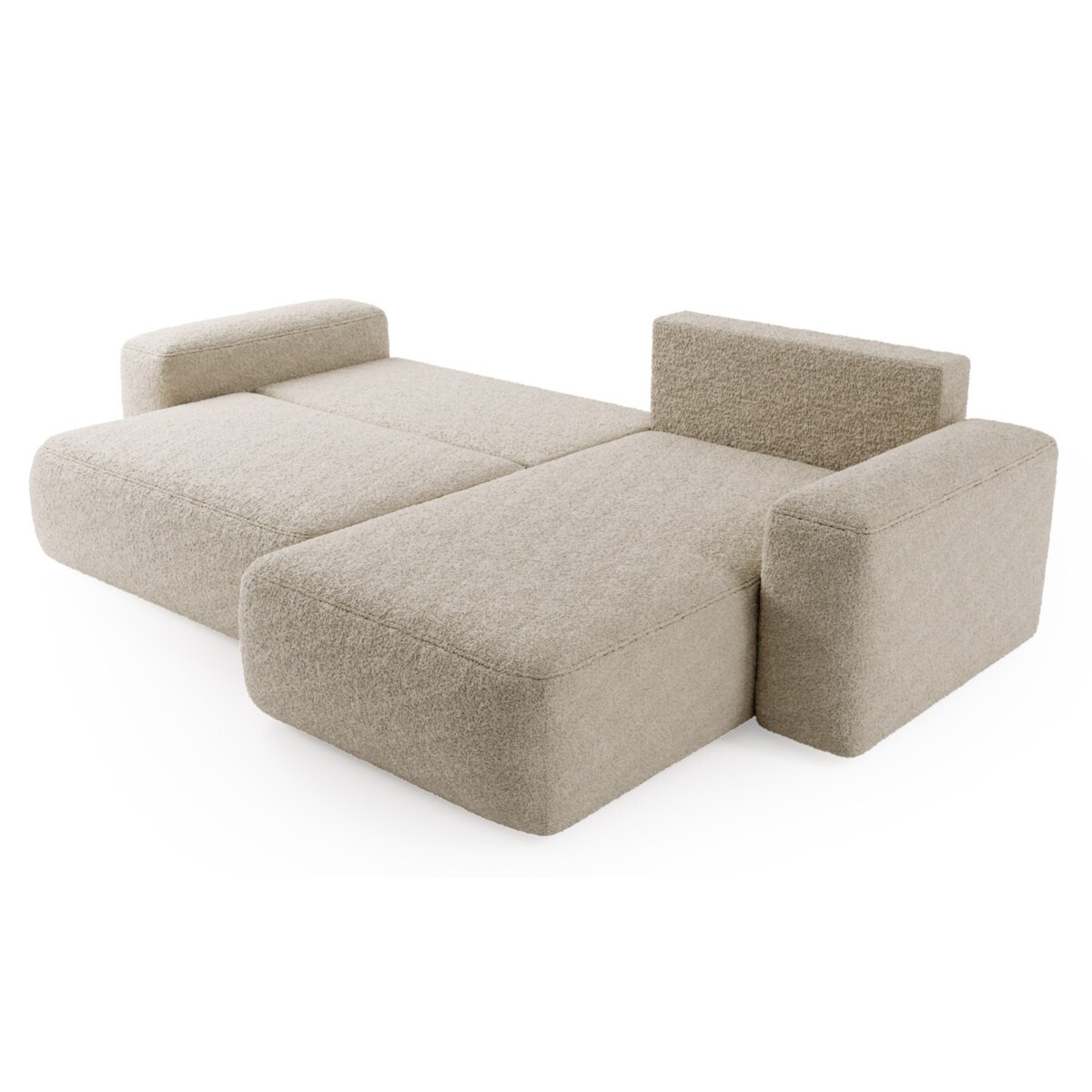 Narożnik Prawy ILO z funkcją spania i pojemnikiem na pościel, śmietankowy