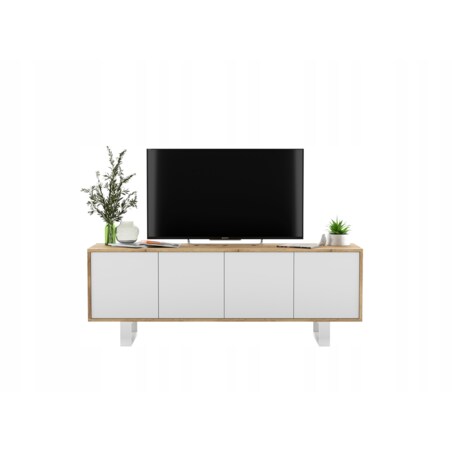 Nowoczesna Szafka RTV Loft Komoda RTV 150 cm Dąb Wotan Biały MAT